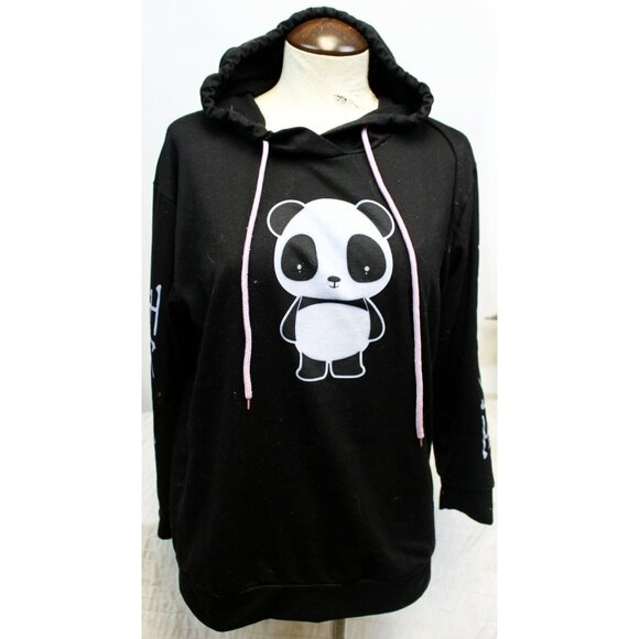 Rapture Star Black Panda Sweatshirt Hoodie Women's S Pink String Accent Pullover - Picture 1 of 11
